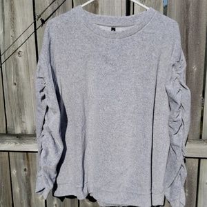Plus Gray Sweatshirt with Ruching at Sleeves